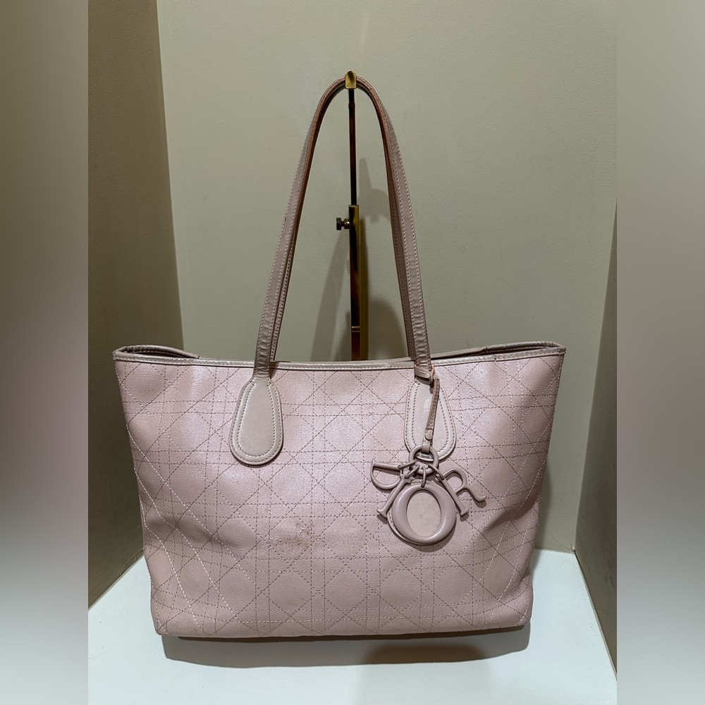 Christian Dior Pink Cannage Coated Canvas Medium New Panarea Shopper Tote